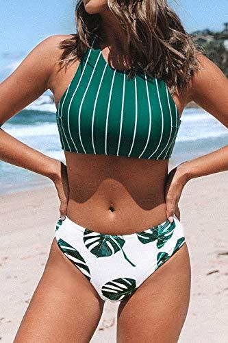 CUPSHE Damen Bikini Set Bustier Bikini mit gekreuztem Rückendetail Zweiteiliger Badeanzug Grün L - 5