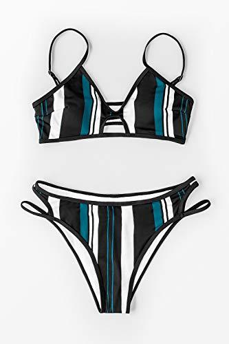 CUPSHE Damen Bikini Set Cut-Out Bustier Bikinioberteil Streifen Bademode Zweiteiliger Badeanzug Mehrfarbig M - 5