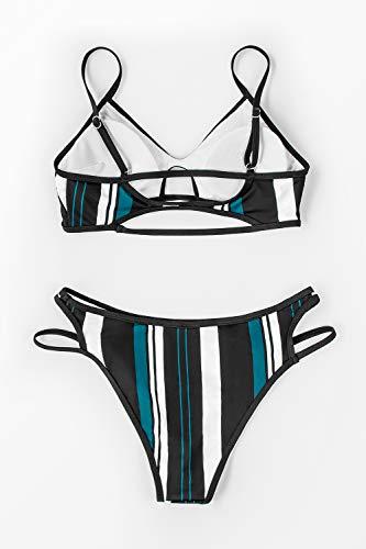 CUPSHE Damen Bikini Set Cut-Out Bustier Bikinioberteil Streifen Bademode Zweiteiliger Badeanzug Mehrfarbig XXL - 6