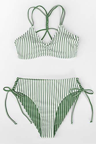 CUPSHE Damen Bikini Set mit Geflochtenen Trägern Streifen Bademode Reversible Bikinihose Zweiteiliger Badeanzug Mintgrün M - 5