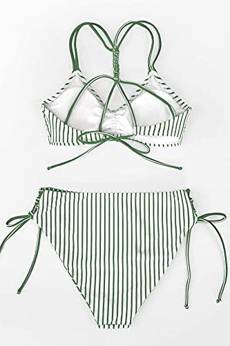 CUPSHE Damen Bikini Set mit Geflochtenen Trägern Streifen Bademode Reversible Bikinihose Zweiteiliger Badeanzug Mintgrün M - 6