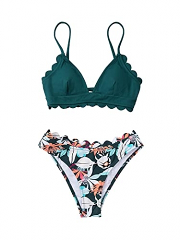 CUPSHE Damen Bikini Set mit Muschelkante Triangel Bikini Tropicalmuster Bademode Zweiteiliger Badeanzug Grün M - 2