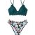 CUPSHE Damen Bikini Set mit Muschelkante Triangel Bikini Tropicalmuster Bademode Zweiteiliger Badeanzug Grün M - 2