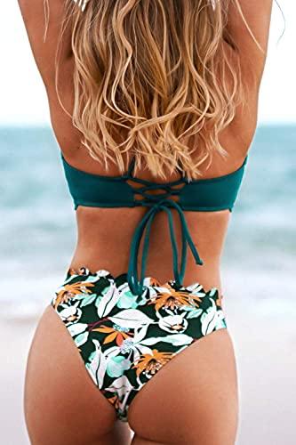 CUPSHE Damen Bikini Set mit Muschelkante Triangel Bikini Tropicalmuster Bademode Zweiteiliger Badeanzug Grün M - 3