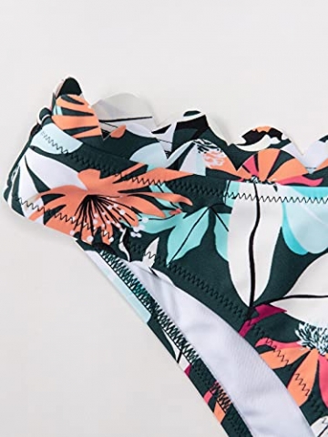 CUPSHE Damen Bikini Set mit Muschelkante Triangel Bikini Tropicalmuster Bademode Zweiteiliger Badeanzug Grün M - 7