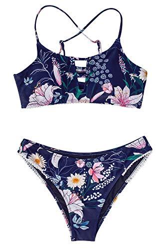 CUPSHE Damen Bikini Set mit Zierband Tropicalmuster Bandeau Bikini Bademode Cut-Out Zweiteiliger Badeanzug Marineblau S - 2