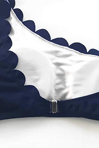CUPSHE Damen Bikini Set One Shoulder Bandeau Bikinioberteil Wellenkante Strandmode Zweiteiliger Asymmetrischer Badeanzug Blau L - 5