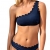 CUPSHE Damen Bikini Set One Shoulder Bandeau Bikinioberteil Wellenkante Strandmode Zweiteiliger Asymmetrischer Badeanzug Blau L - 1