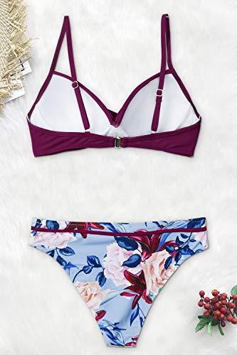 CUPSHE Damen Bikini Set Push Up Crossover Bikinioberteil Strandmode Zweiteiliger Badeanzug Violett XL - 4