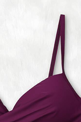 CUPSHE Damen Bikini Set Push Up Crossover Bikinioberteil Strandmode Zweiteiliger Badeanzug Violett XL - 5