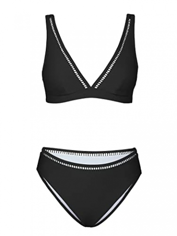 CUPSHE Damen Bikini Set Tiefer V Ausschnitt Bralette Bikini Bademode Mid Waist Ladder Trim Zweiteiliger Badeanzug Swimsuit Schwarz XL - 4