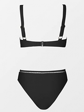 CUPSHE Damen Bikini Set Tiefer V Ausschnitt Bralette Bikini Bademode Mid Waist Ladder Trim Zweiteiliger Badeanzug Swimsuit Schwarz XL - 5