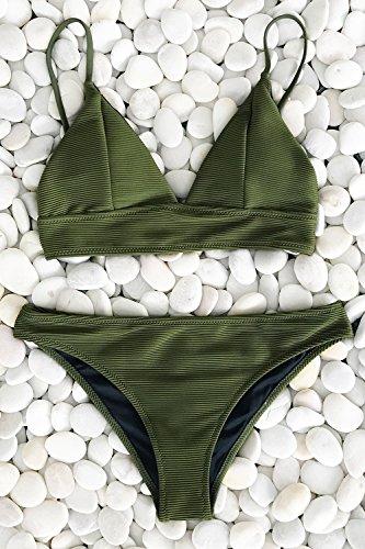 CUPSHE Damen Bikini Set Triangel Breites Unterbrustband Gerippte Bademode Zweiteiliger Badeanzug Armee Grün L - 5