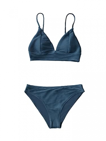 CUPSHE Damen Bikini Set Triangel Breites Unterbrustband Gerippte Bademode Zweiteiliger Badeanzug Blau M - 2