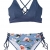 CUPSHE Damen Bikini Set Triangel Geripptes Bikinitop Bademode Kreuzschnürung Zweiteiliger Badeanzug Blau L - 2