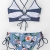 CUPSHE Damen Bikini Set Triangel Geripptes Bikinitop Bademode Kreuzschnürung Zweiteiliger Badeanzug Blau L - 3