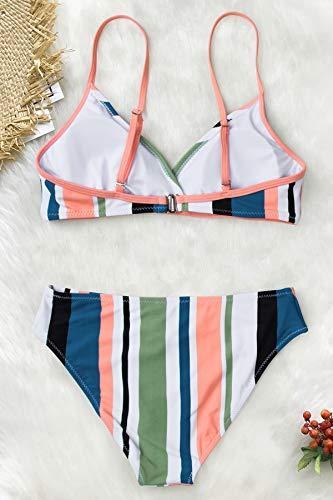 CUPSHE Damen Bikini Set Triangel Streifen Bikini Bademode Low Rise Rainbow Zweiteiliger Badeanzug Swimsuit Mehrfarbig XS - 4