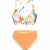 CUPSHE Damen Bikini Set Triangel Wellenkanten Bikini Bademode V Ausschnitt Blumenmuster Mid Waist Zweiteiliger Badeanzug Swimsuit Orange L - 2