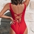 CUPSHE Damen Einteiler Tief ausgeschnittener Badeanzug mit Trägerdesign Monokini Einteilige Bademode Swimsuit Rot M - 4