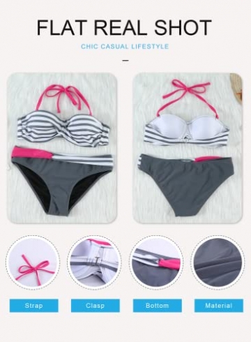 Dokotoo Bandeau Bikini Damen Push Up Zweiteilige Badeanzug Bademode Bikini Set, 01-Grau, S - 5