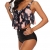 Durio Bikini High Waist Damen Zweiteiliger Bikini Set Hohe Taille Bikinihose mit Langem Volant Chrysantheme-Schwarz 40-42 - 3