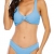 Halcurt Bikini-Badeanzug, tiefer V-Ausschnitt, gepolstert, zweiteilig, einfarbig - Blau - Large - 1