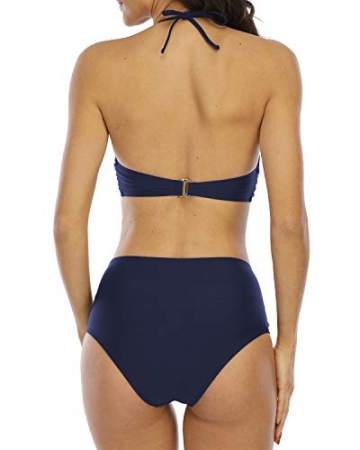 Halcurt Damen-Bikini-Badeanzug, Kreuz, Neckholder, zweiteiliger Badeanzug - Blau - Medium - 5