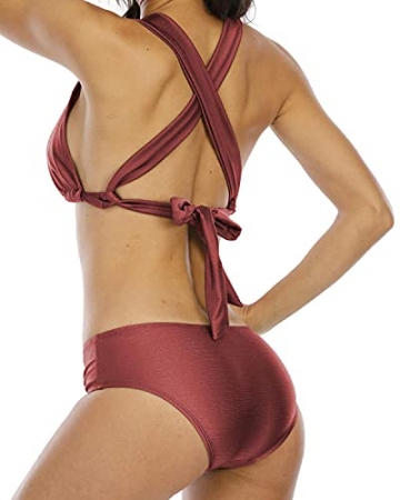 Halcurt Damen Bikini Badeanzug Shimmer Zweiteiliger Triangel Badeanzug Set - Rot - Medium - 3