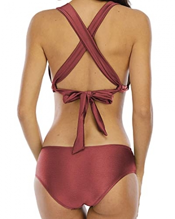 Halcurt Damen Bikini Badeanzug Shimmer Zweiteiliger Triangel Badeanzug Set - Rot - Medium - 4