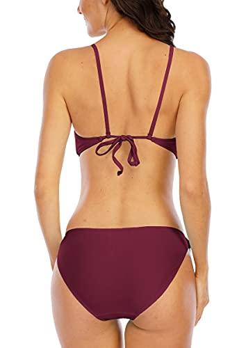 Halcurt Damen String Bikini Badeanzug Set Perlen Triangel Top Sexy Bademode - Violett - Small - 5