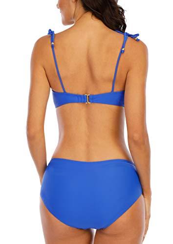 Halcurt Damen String Bikini Badeanzug Set Vorne Knoten Lace Up Träger Bademode - Blau - X-Large - 5