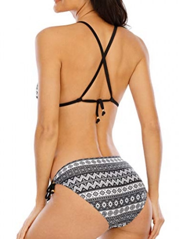 Halcurt Damen Triangel Bikinis Slide Badeanzug Side Tie Cross Back Bikini - Schwarz - Small - 4