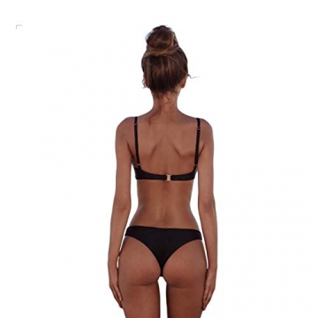 meioro Bikini Sets für Damen Push Up Tanga mit niedriger Taille Badeanzug Bikini Set Badebekleidung Beachwear (S,Schwarz) - 2