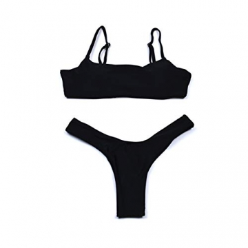 meioro Bikini Sets für Damen Push Up Tanga mit niedriger Taille Badeanzug Bikini Set Badebekleidung Beachwear (S,Schwarz) - 4