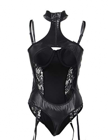 ohyeahlady Damen Body Wetlook Leder Dessous Große Größen Rückenfreie Sexy Clubwear Nachtwäsche Reizwäsche mit Strapse schwarz XS-4XL(EU 48-50,Schwarz,3XL-4XL) - 3