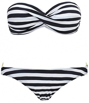 PANOZON Damen Twist Push Up Tankini Trägerlosen Badeanzug Split Bikini Set Bademode (Medium,Schwarz Streifen) - 3