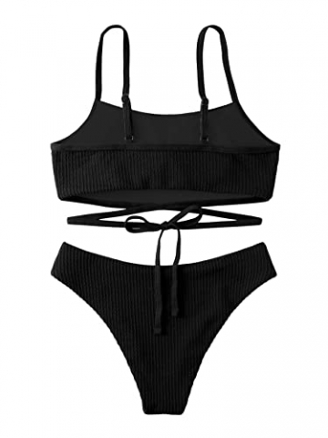 SheIn Damen Bikini Set mit Über Kreuz Bademode Criss-Cross Strandmode Swimsuit Push Up Badeanzug Schwarz S - 2
