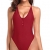 SHEKINI Damen Einteiliger Badeanzug Vorne Verstellbar Knöpfe Monokini High Cut String Thong Bikini V-Ausschnitt Strandbikinis(XL, Weinrot) - 3