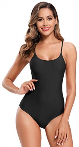 SHEKINI Damen Niedriger Kragen Verstellbarer Rückenfrei Einteiliger Badeanzug Sommer Monokini Bademode Baywatch Badeanzug für Damen(L, Schwarz) - 1