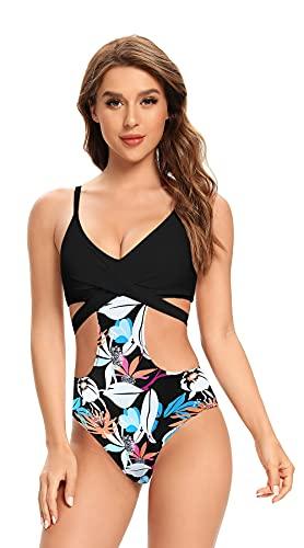 SHEKINI Damen Sexy Einteiliger Badeanzug Monokini Cutout Rückenfrei Verstellbar Chic Strandkleidung für Frauen(Schwarz Y,L) - 4