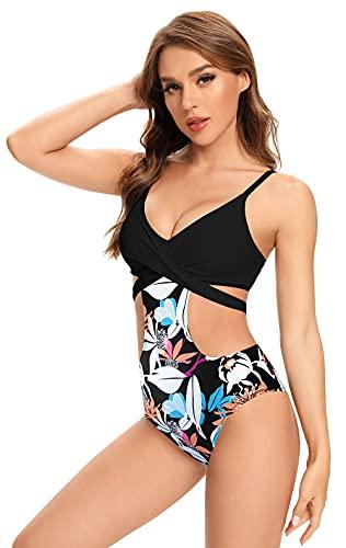 SHEKINI Damen Sexy Einteiliger Badeanzug Monokini Cutout Rückenfrei Verstellbar Chic Strandkleidung für Frauen(Schwarz Y,L) - 6