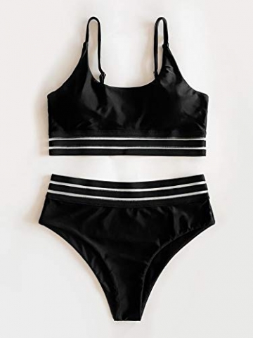 SOLY HUX Damen Bikini Set mit Mesh 2-Teile Bademode Badeanzug Strandmode Hohe Taille Bikinis Schwarz M - 2