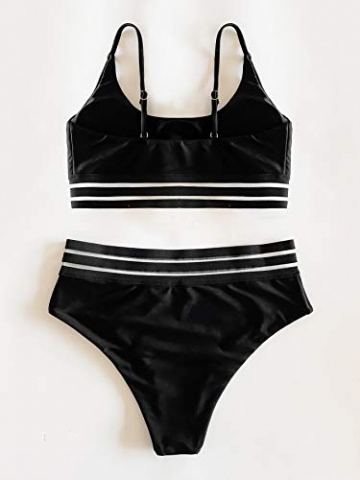 SOLY HUX Damen Bikini Set mit Mesh 2-Teile Bademode Badeanzug Strandmode Hohe Taille Bikinis Schwarz M - 3