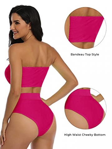 Summer Mae Damen Bikini Set High Waist Bandeau High Cut Trägerlos Zweiteilig Bademode Badeanzug Roserot XL - 3