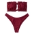ZAFUL Bandeau-Bikini-Set für Damen, sexy String, Krawatte, plissiert, hoher Schnitt, B-Wine Rot, Large - 2