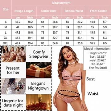 Avidlove Strappy Dessous für Damen Exotisches Bralette und Panty Set Spitzenunterwäsche 2 Stück Set Rosa L - 6