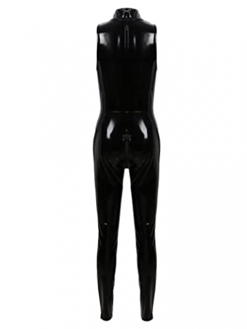 Agoky Damen Catsuit Wetlook Ganzkörperanzug mit Reißverschluss Einteiliger Body Ouvert Anzug ärmellos Top und Lange Hose in Rot Schwarz Schwarz A M - 5