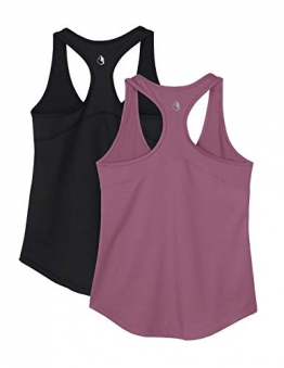 icyzone Damen Sport Yoga Tank Top Ringerrücken Gym Fitness Funktions Shirt 2er Pack (S, Black/Mauve Orchid) - 1