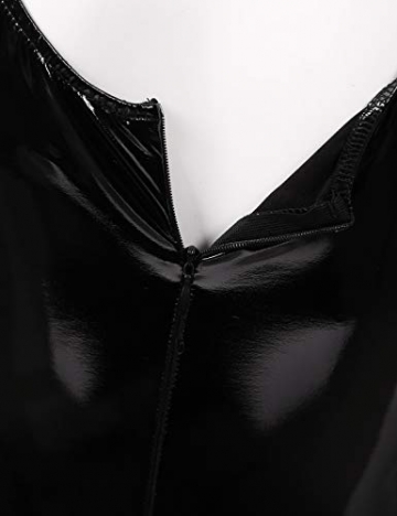 iEFiEL Damen Jumpsuit Einteiler Lange Hose Overall Glänzend Body Bodysuit eng sexy Kostüm Catsuit mit Reisverschluss Dessous Unterwäsche Schwarz XL - 6