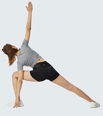 LAPASA Damen Sportshorts Innentasche Kurz Leggings Yoga Shorts Hoher Bund L09A1 (Schwarz, M) - 3